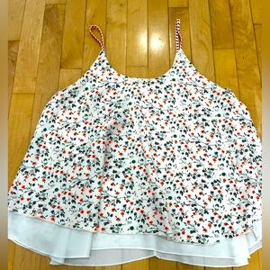 Floral Spaghetti Strap Tank Top - White with Orange & Green Floral